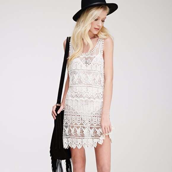 Forever-21-Boho-Cream-Ornate-Crochet-Tunic-Dress - Picture 5 of 8